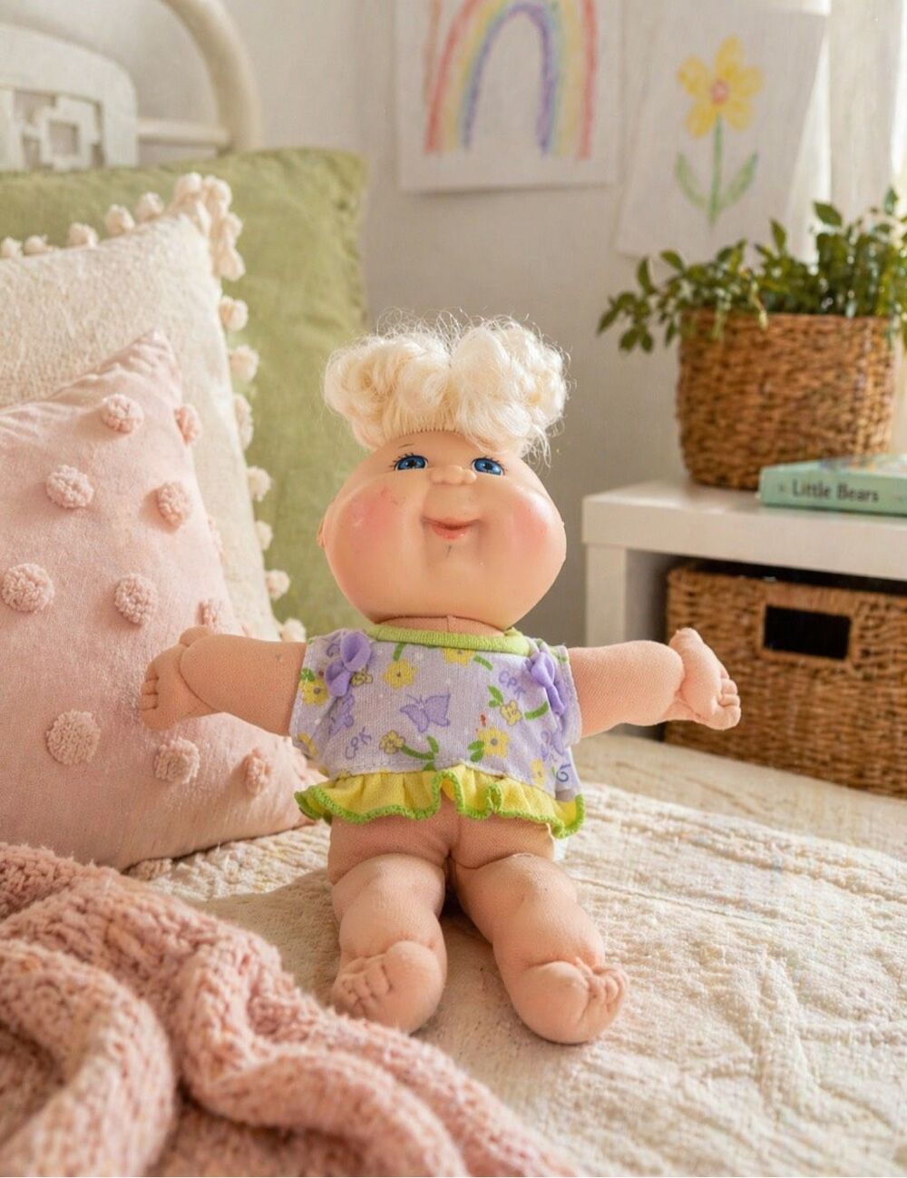 Cabbage Patch Kids 1996 Mattel Curly Blond Hair Blue Eyes Girl Small Baby Doll